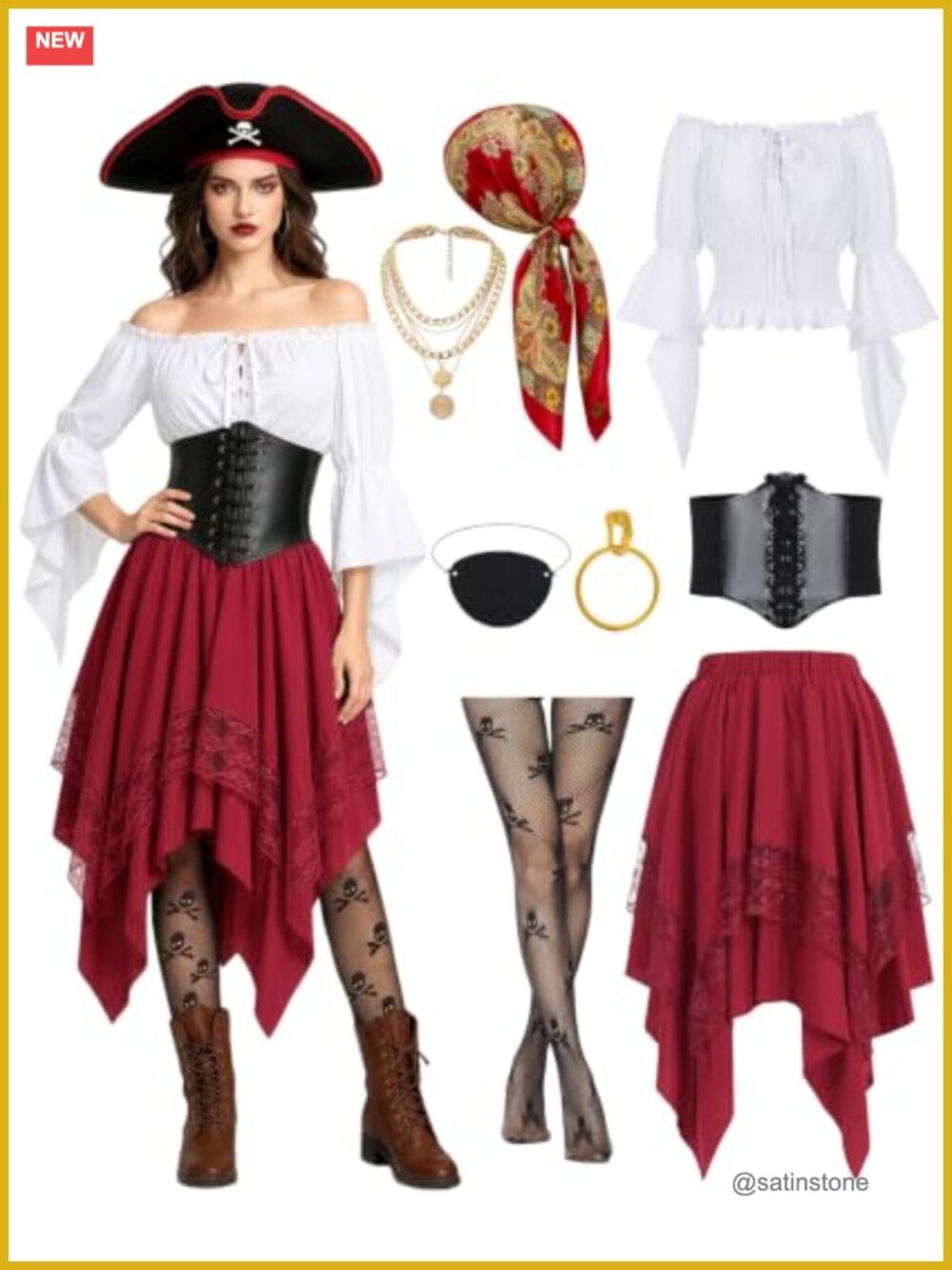 Women's 8pc Pirate Costume Set Polyester Dress Cosplay Party